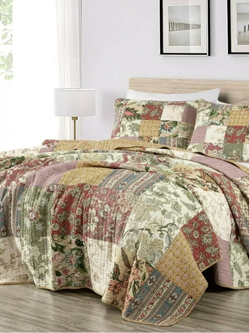 Patchwork Floral cal king 3 piece Quilt Set - 100% cotton